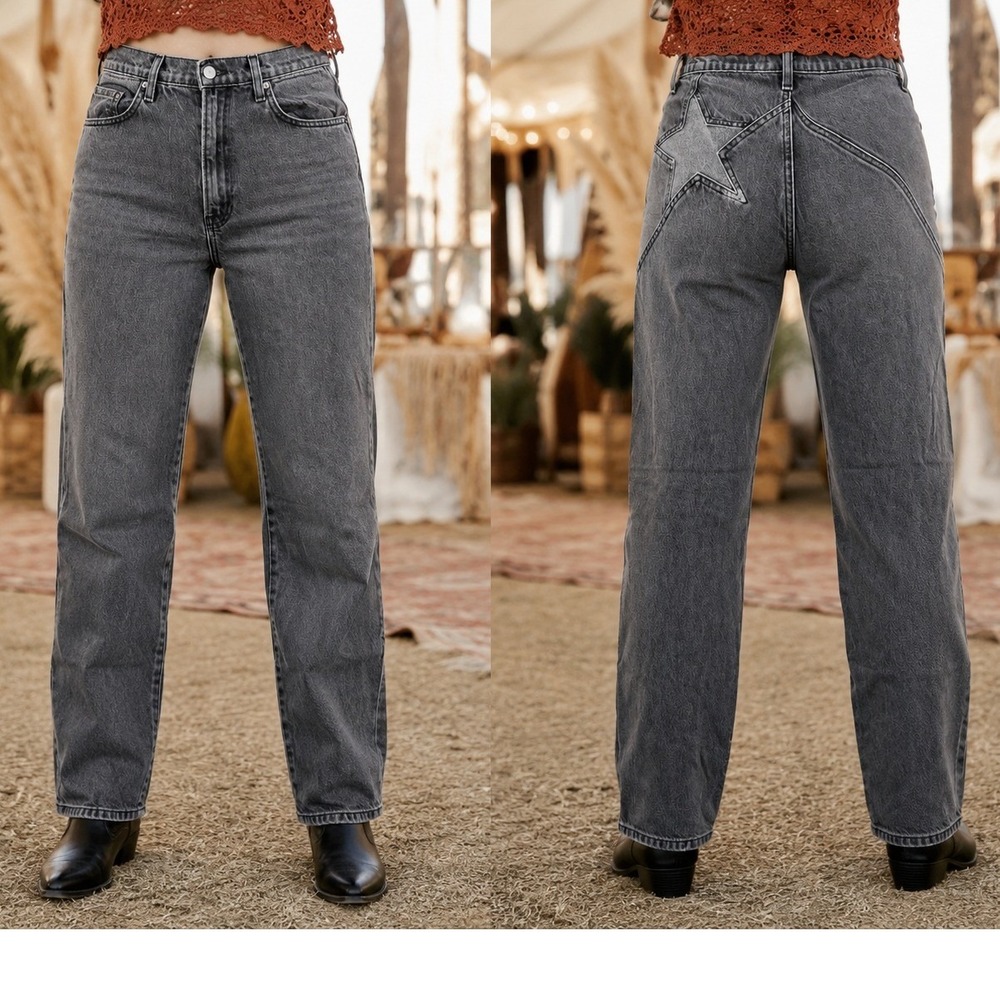 Reformation Star Jean Seine Faded Black High Rise Straight Leg Denim 28 Ankle